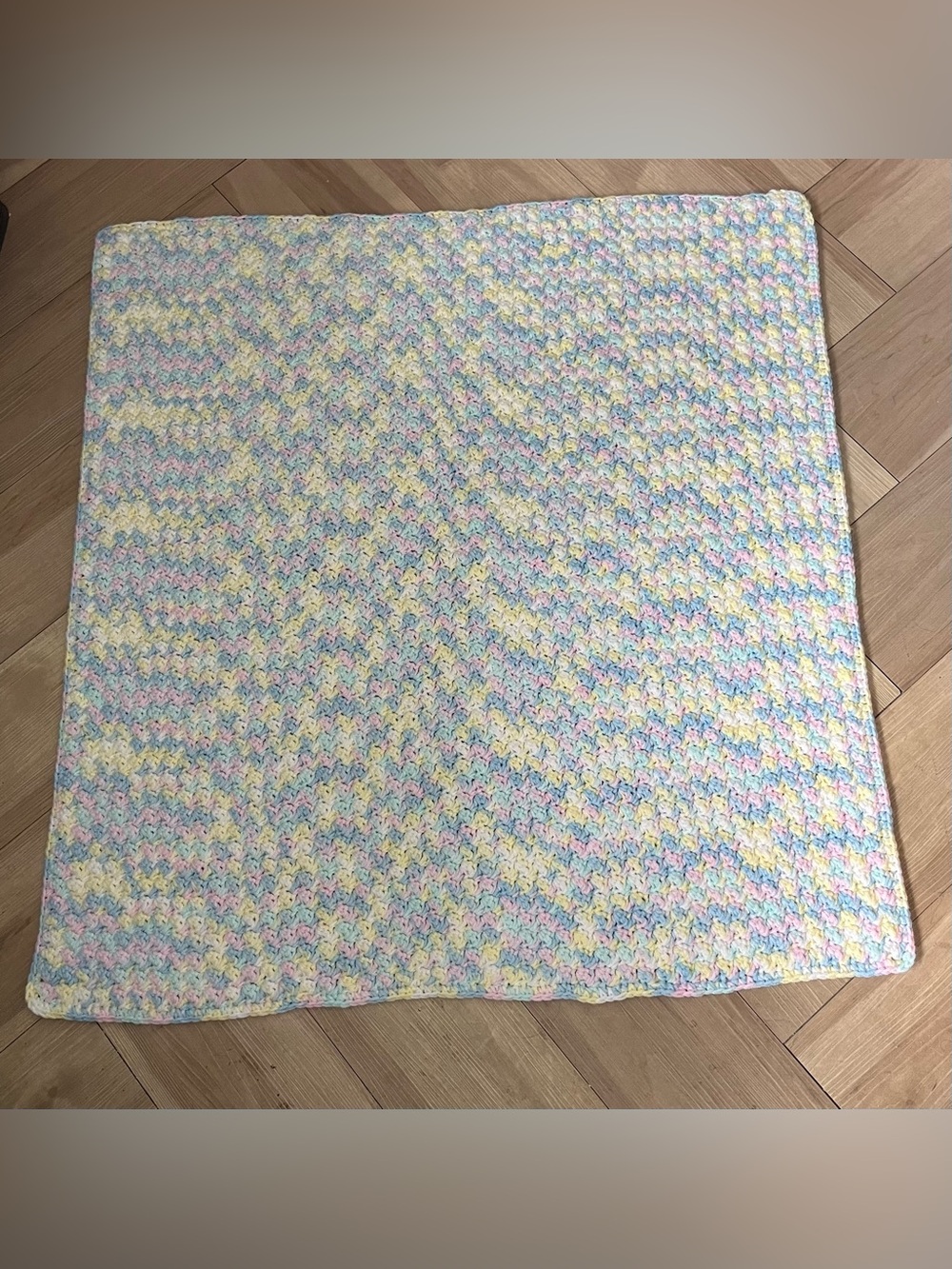 Crochet Baby Blanket Handmade Pastel Blue Pink Yellow Popcorn Stitch Afghan